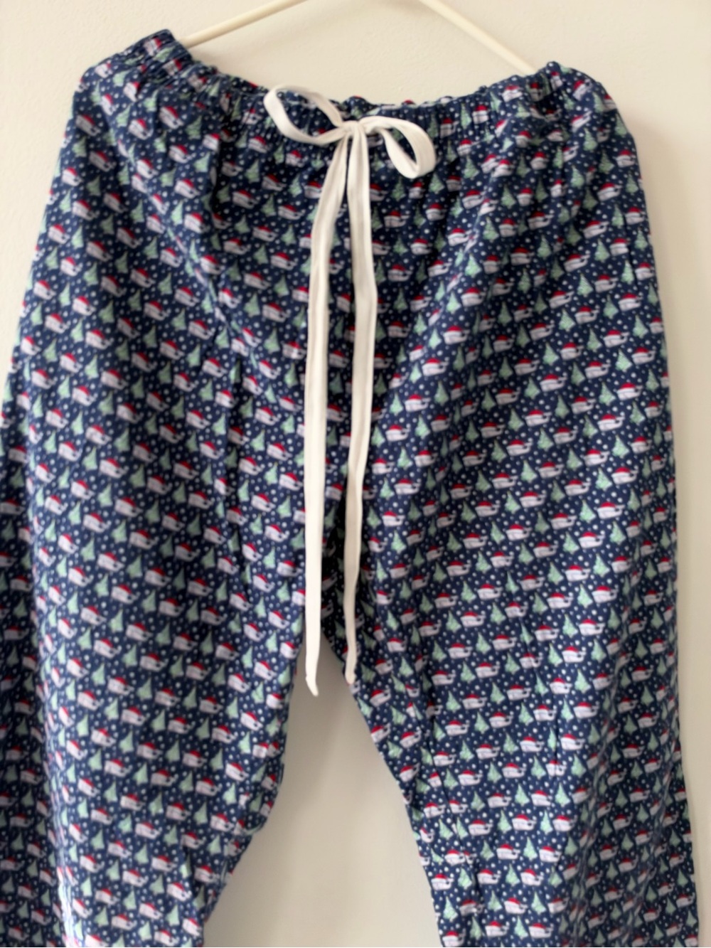 Men Vineyard Vines Whale Print Santa Hat Drawstring Elastic Waist Pajama Pants